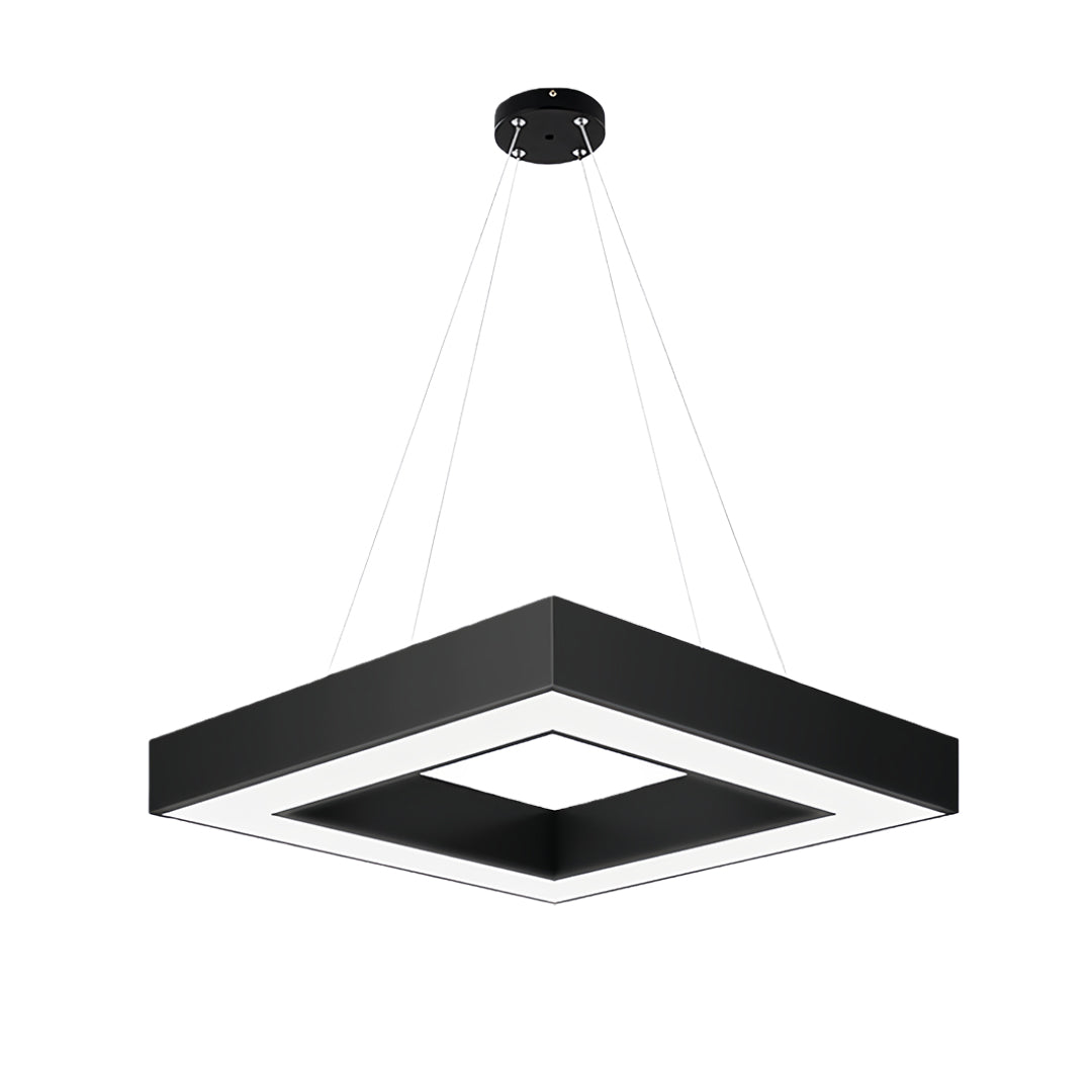Multi-Diamond Geometric Chandelier — Black Iron, Adjustable Chain, White Acrylic Shade
