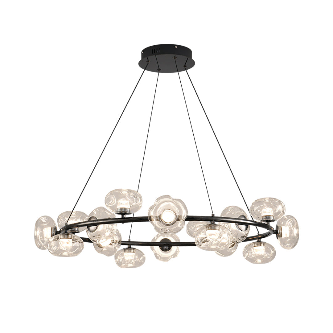 Bubble Glass Circular Chandelier — Iron, 12- or 16-Light, Warm/Neutral/White LED, Black or Copper