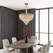 Luxury Crystal Chandelier — Champagne Gold Steel, Tri-Color Dimmable LED + E14, 4 Sizes (21.7"–37.4"), Adjustable Rope