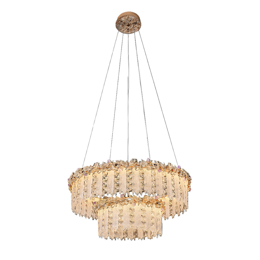 Minimalist French Crystal Chandelier — Champagne Gold Steel, Three-Color Dimming, 31.5" Adjustable Rope, Single- or Double-Layer
