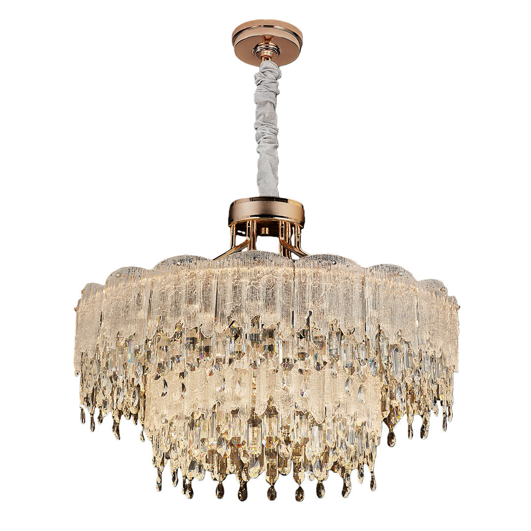 French Luxury Crystal Chandelier — Champagne Gold, Glass Fringe, 3-Step Dimming, Adjustable Cord, Six Models