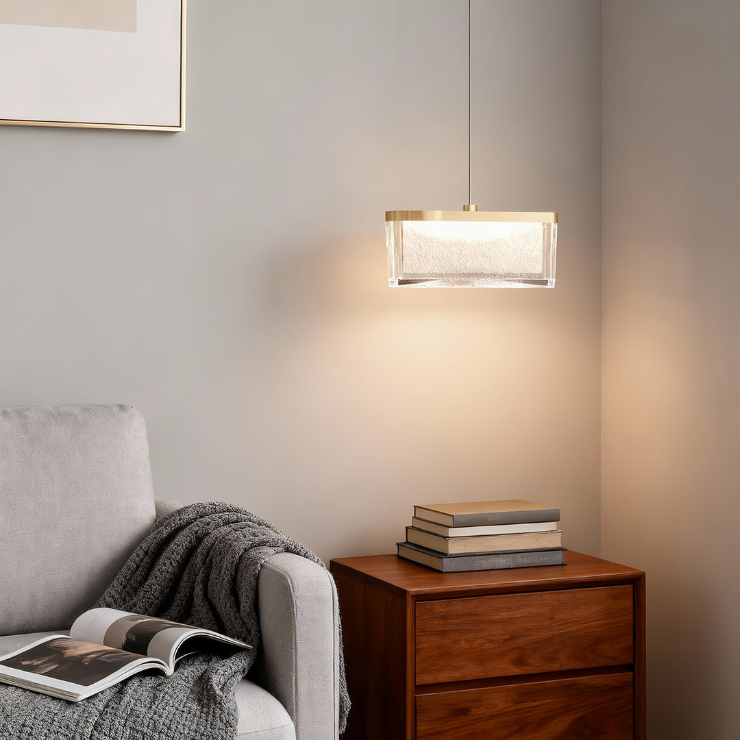 Zen Minimalist Pendant Light — Aluminum & Crystal, Gold, 10W LED, 3-Step Dimming (3000K/4500K/6000K), 47.2" Adjustable Chain