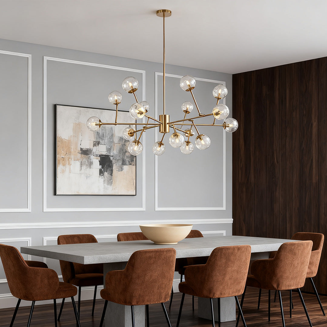 Bubble Sputnik Chandelier — Copper, Clear Glass Globes, G9, Gold Finish, 53" Adjustable