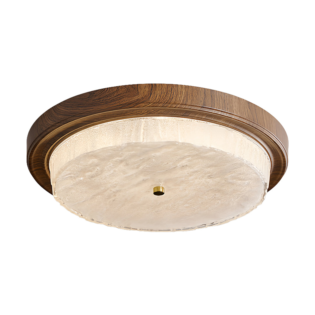 Vintage Round Flush-Mount Ceiling Light — Wood-Grain Iron & Glass, 48W–54W, Three-Color Dimming