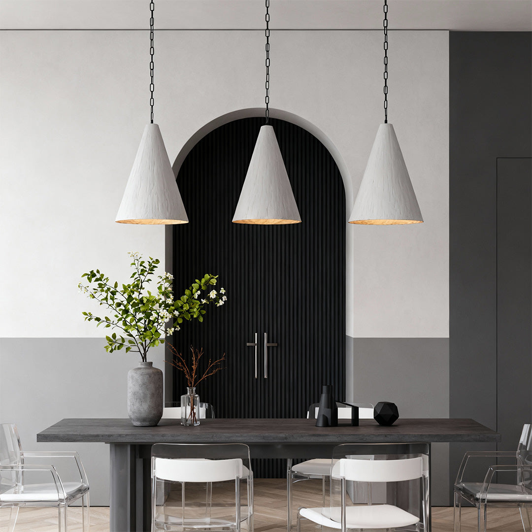 Minimalist Gypsum Pendant Light — White Iron, Adjustable 59.1" Chain, Warm White LED