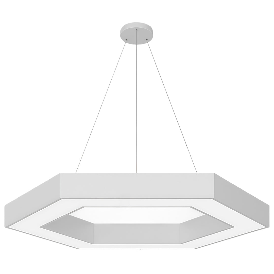Hexagonal Geometric Honeycomb LED Pendant — Iron, Acrylic Shade, 6 Sizes, 39.4" Adjustable Chain, Black or White