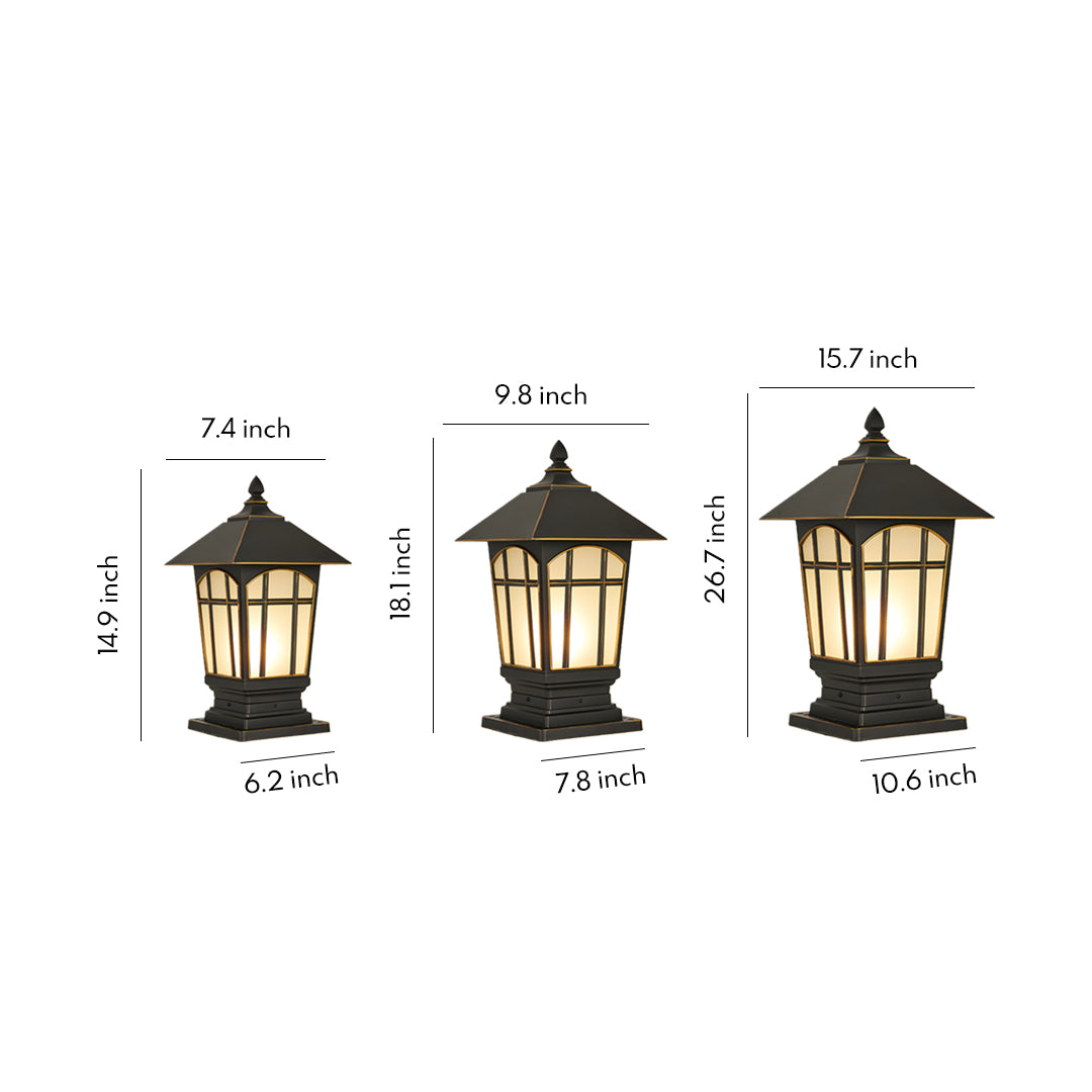 Classical Outdoor Pillar Light — Aluminum, Clear Glass, E27, IP65, 12W, 3000K Warm White