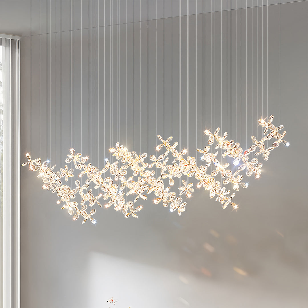 Crystal Flower Island Chandelier — Chrome Stainless Steel, 30W LED, 3-Step Dimming, 39.4" Wide