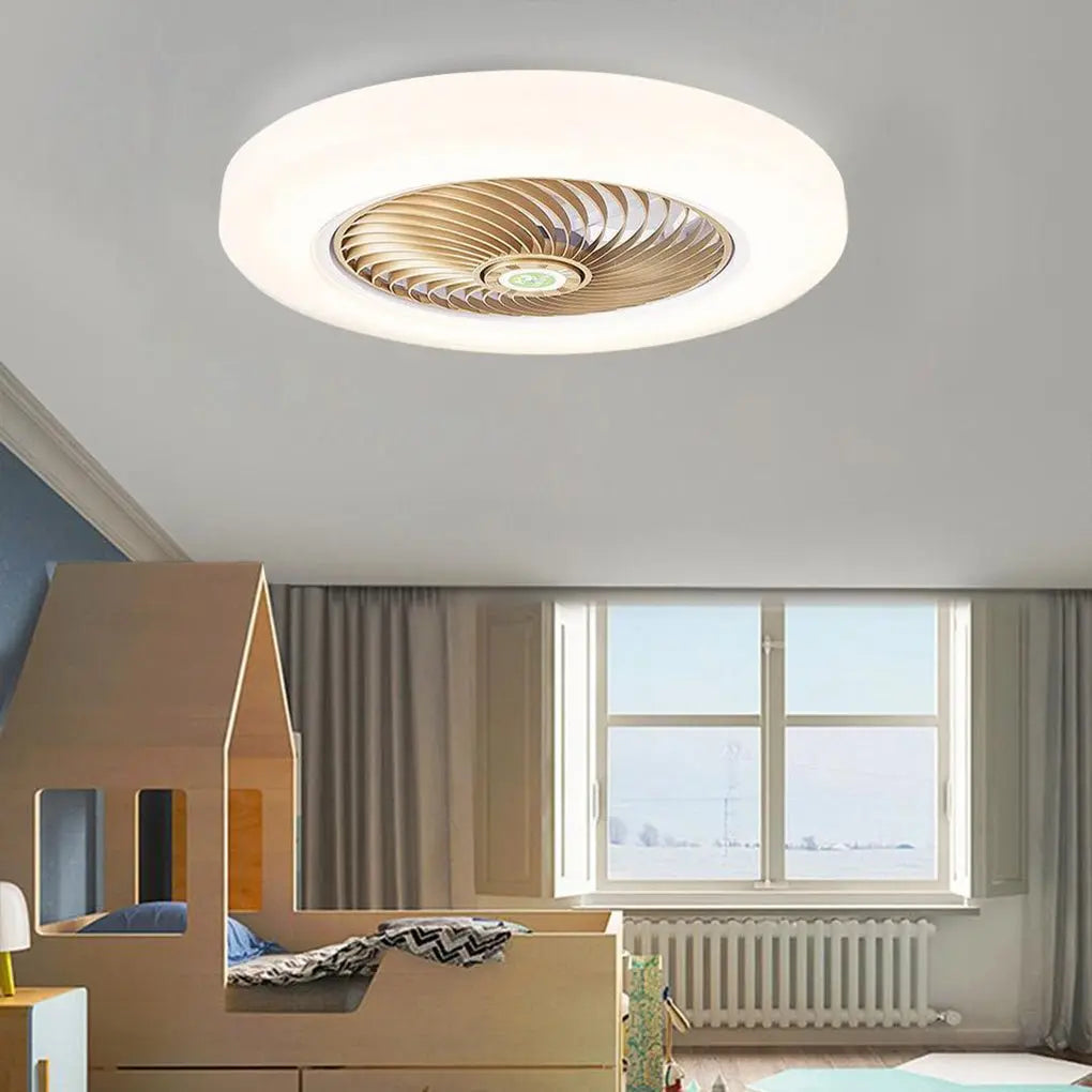 Contemporary Bladeless Enclosed Ceiling Fan with Round Bright LED Lighting and Remote Control Luxe