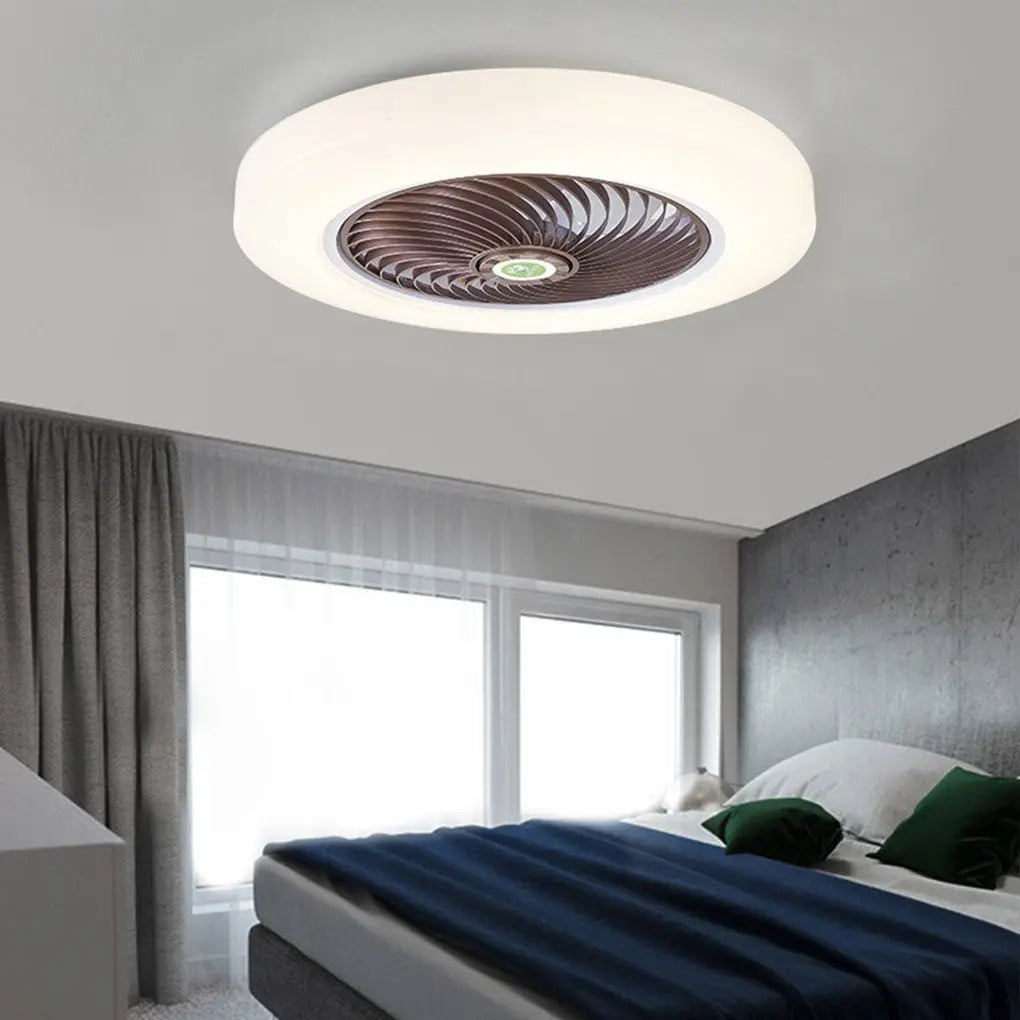 Contemporary Bladeless Enclosed Ceiling Fan with Round Bright LED Lighting and Remote Control Luxe