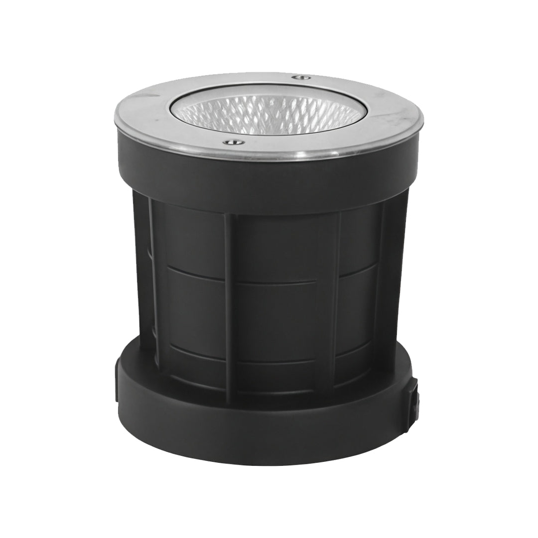 Inground Landscape Step Light — Stainless Steel & Tempered Glass, 12W LED, IP65, Hardwired, 110V, Warm White 3000K