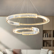 Modern Gold Crystal Ring Chandelier — Iron, LED, 3-Step Dimming (3000K–6000K), 600mm / 800mm / Combination