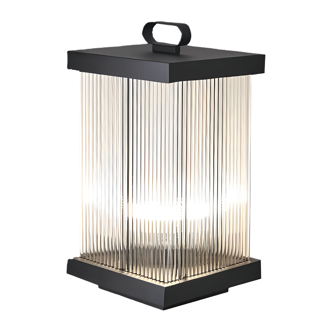 Square Ripple-Glass Outdoor Lantern — Black, 12W LED, 4000K, IP65, Solar / Hardwired, Remote, 3 Sizes