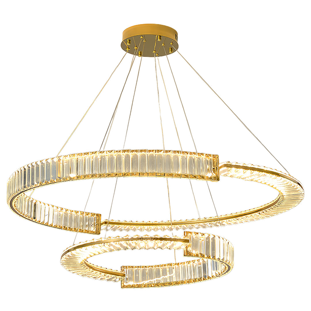 Modern Gold Crystal Ring Chandelier — Iron, LED, 3-Step Dimming (3000K–6000K), 600mm / 800mm / Combination