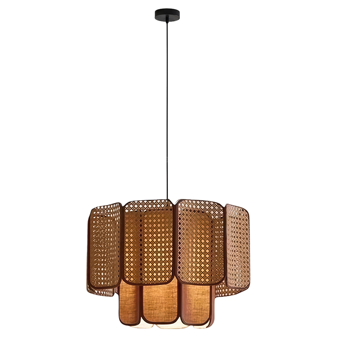Wabi-Sabi Bamboo & Rattan Pendant — Handwoven, LED E27, 59.1" Adjustable Cord, Natural or Coffee Brown, 4 Sizes