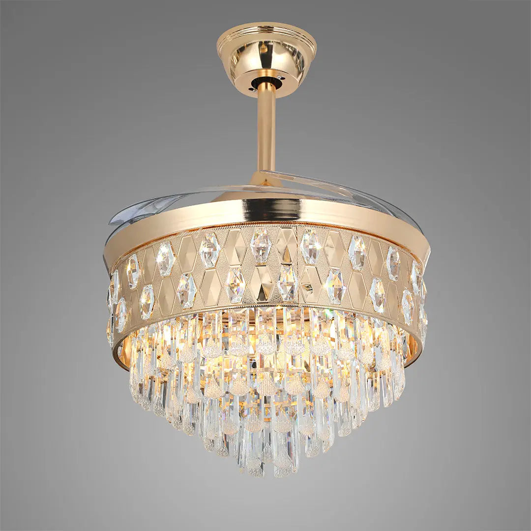 Luxury Gold Iron Ceiling Fans with Crystal Pendant Lights Luxe