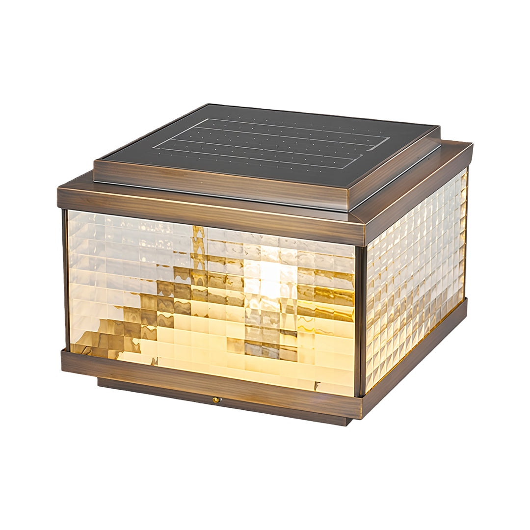 All-Copper Outdoor Pillar Cap Light — Transparent Glass, Solar / Hardwired, Four-Color Remote Control, 2200mAh, Four Sizes