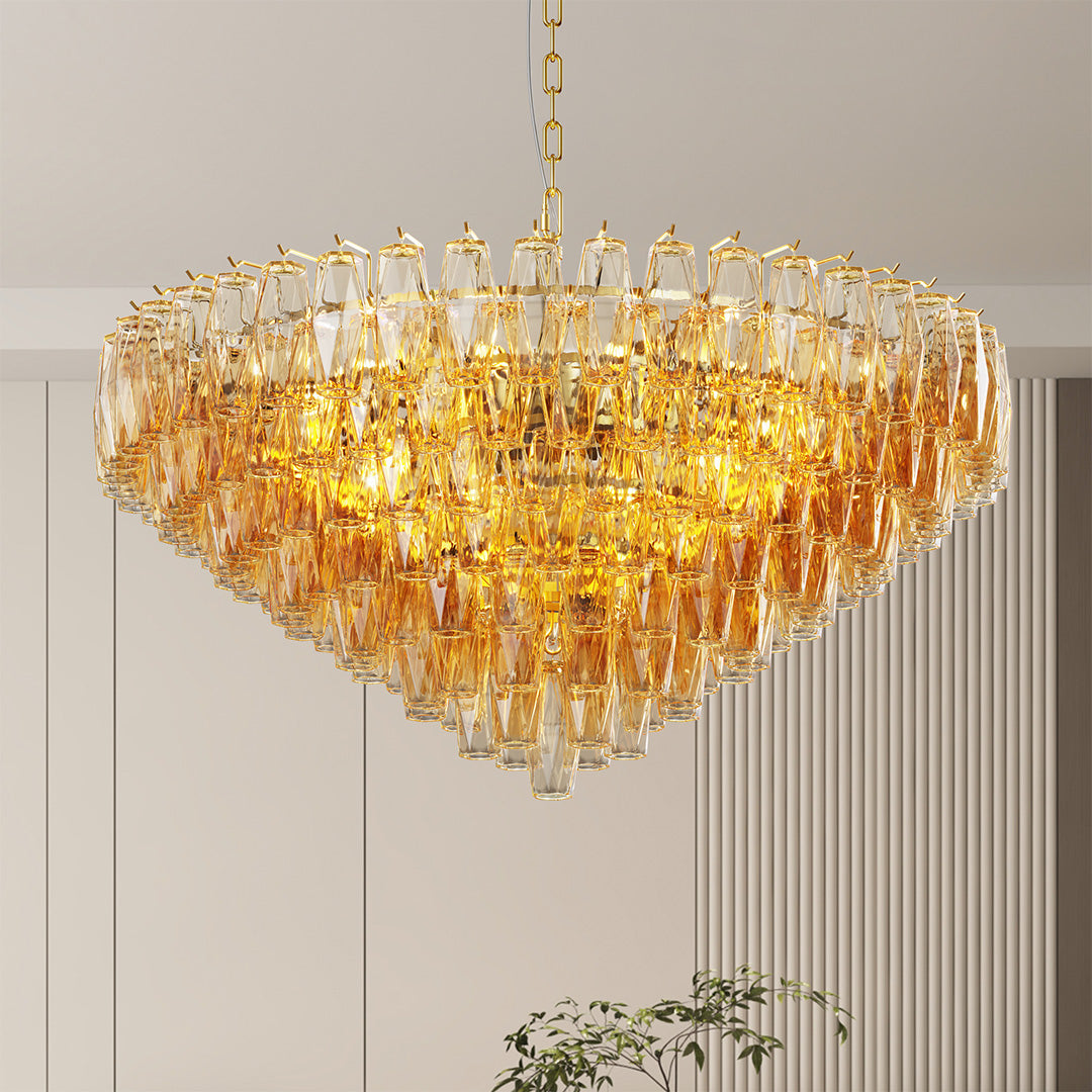 Multi-Head Glass Pendant Chandelier — Iron Frame, Transparent Glass Shades, 8-Light or 10-Light, Black or Copper, E12