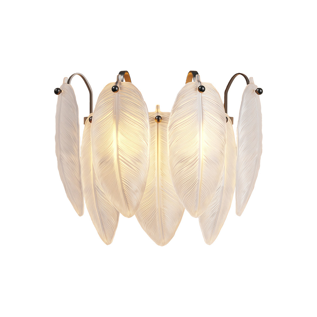 French Luxury Feather Wall Light - Full Copper and Glass Lamp