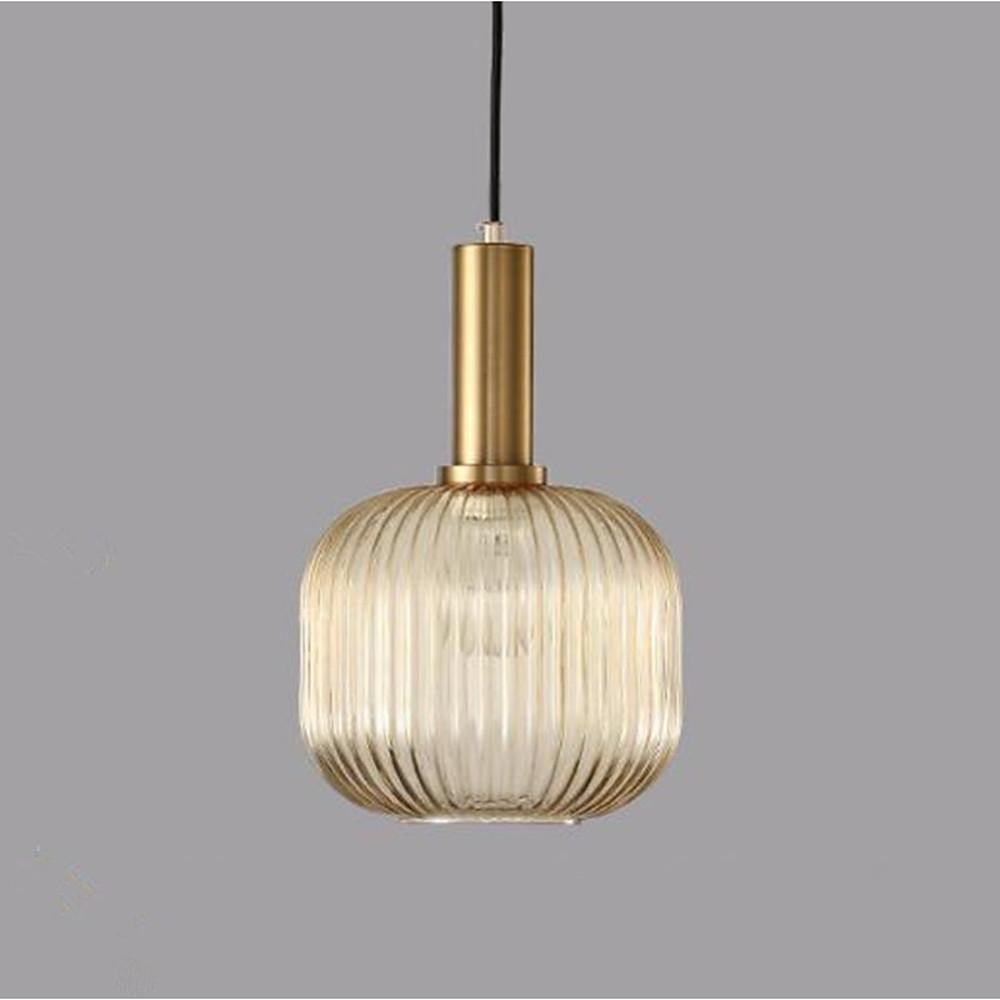 71" Ribbed Blown Glass Mini Pendant — Antique Metal, LED, 40W, 8" Diameter, 59" Cord, Amber / Green / Gray