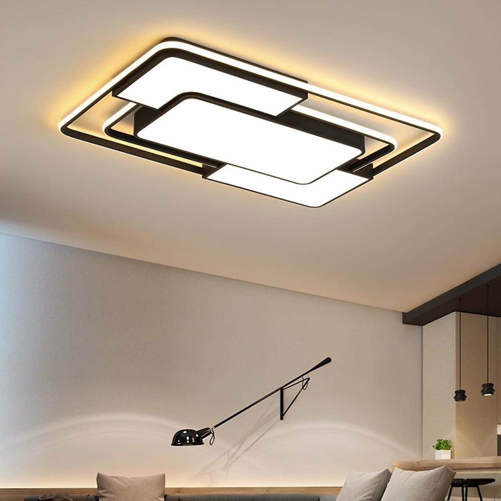 Square Geometric LED Flush-Mount Ceiling Light — Acrylic, 3-Step Dimming, Remote Control, Black or Gold