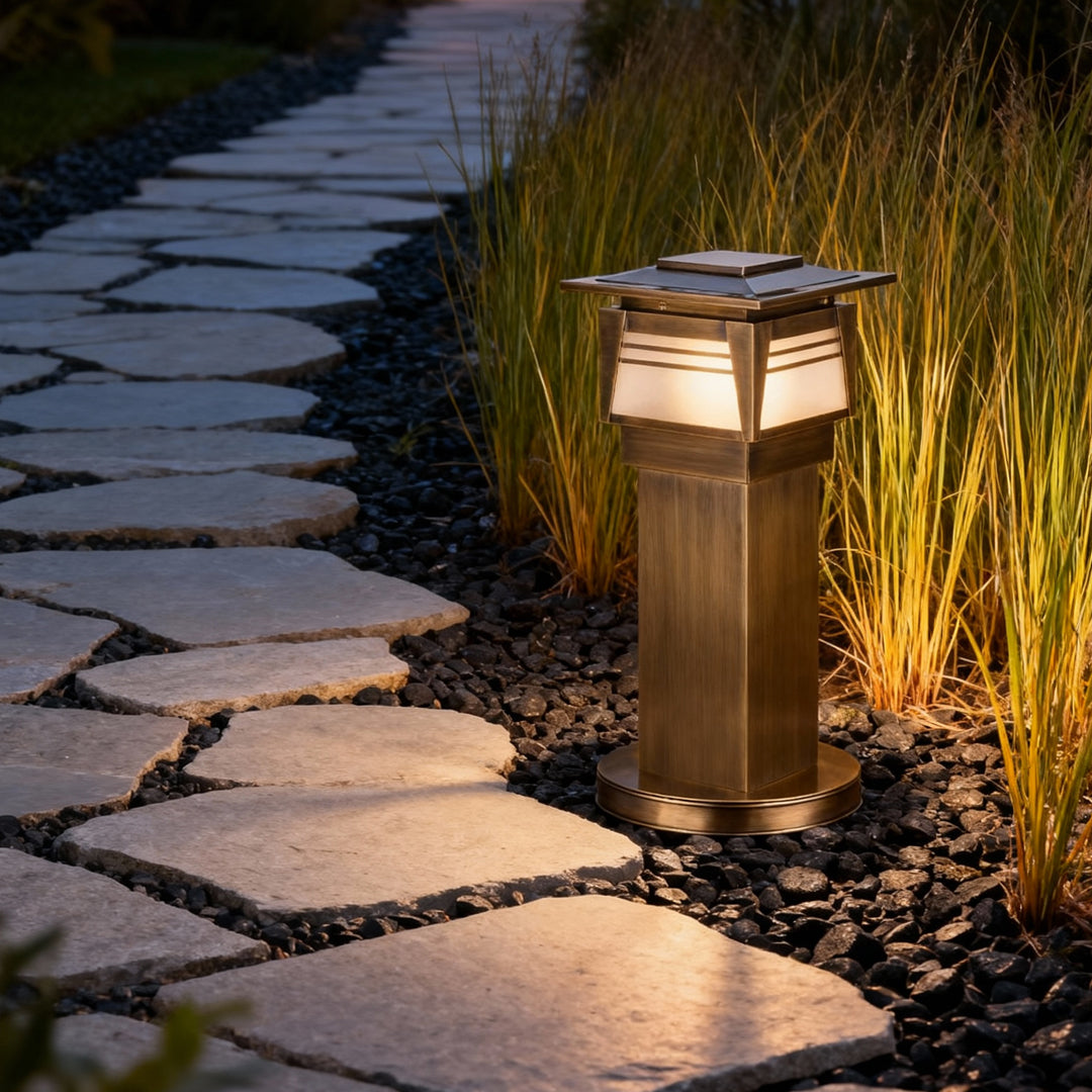Lantern Bollard Garden Light — Solid Copper, E14, IP55, 23.6" Hardwired