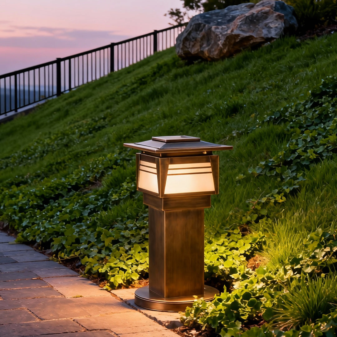 Lantern Bollard Garden Light — Solid Copper, E14, IP55, 23.6" Hardwired