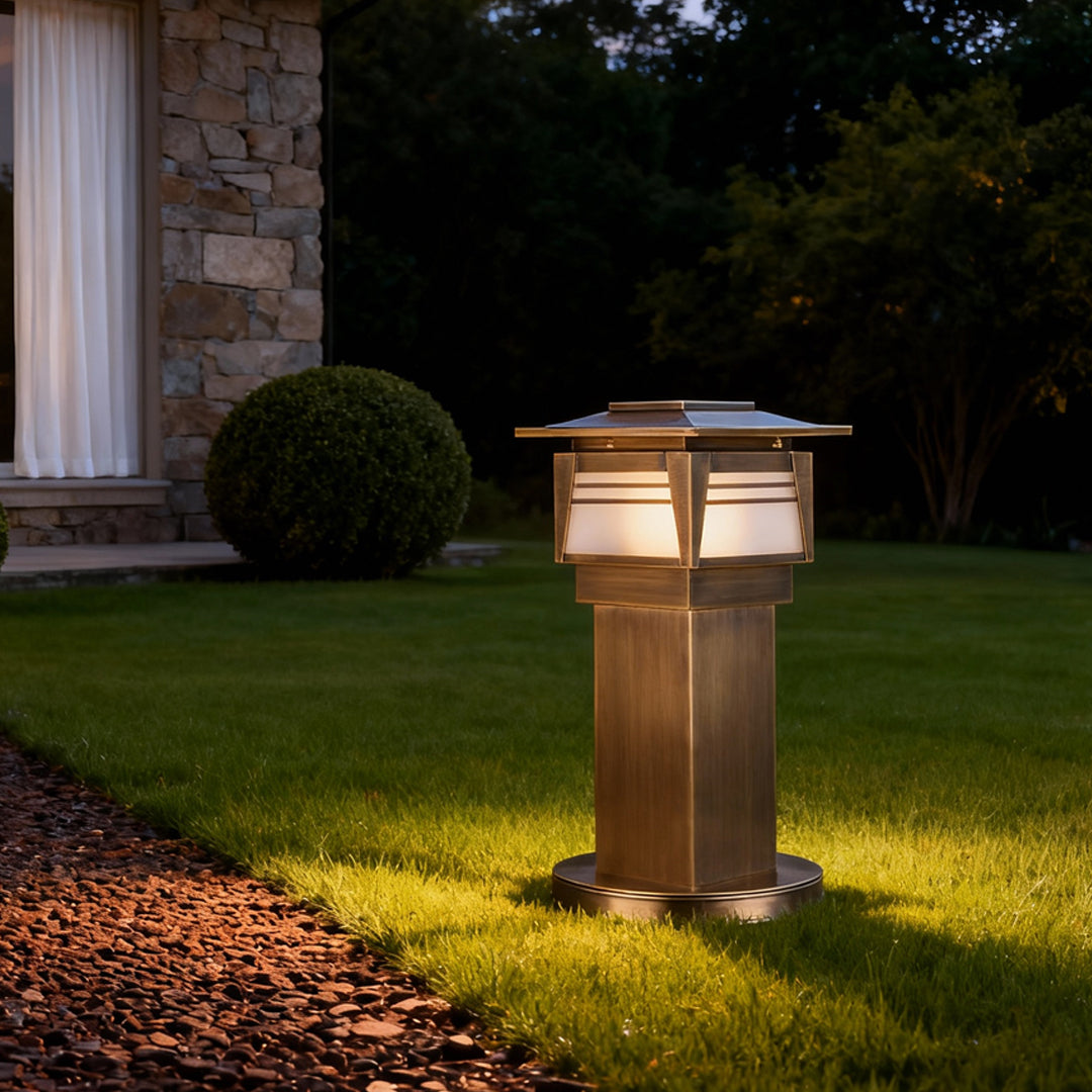 Lantern Bollard Garden Light — Solid Copper, E14, IP55, 23.6" Hardwired