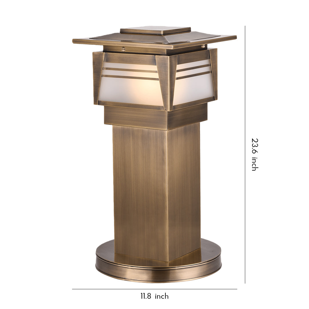 Lantern Bollard Garden Light — Solid Copper, E14, IP55, 23.6" Hardwired