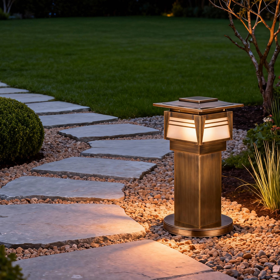 Lantern Bollard Garden Light — Solid Copper, E14, IP55, 23.6" Hardwired