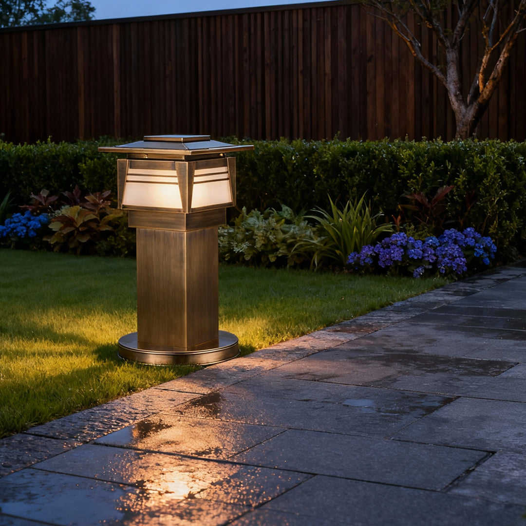 Lantern Bollard Garden Light — Solid Copper, E14, IP55, 23.6" Hardwired