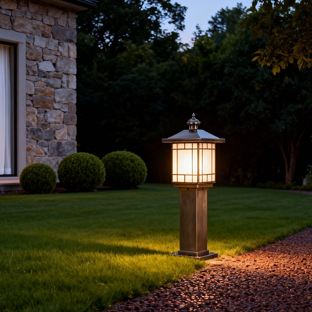 Copper Glass Bollard Landscape Light — E27, IP55 Weatherproof, 23.6" Tall