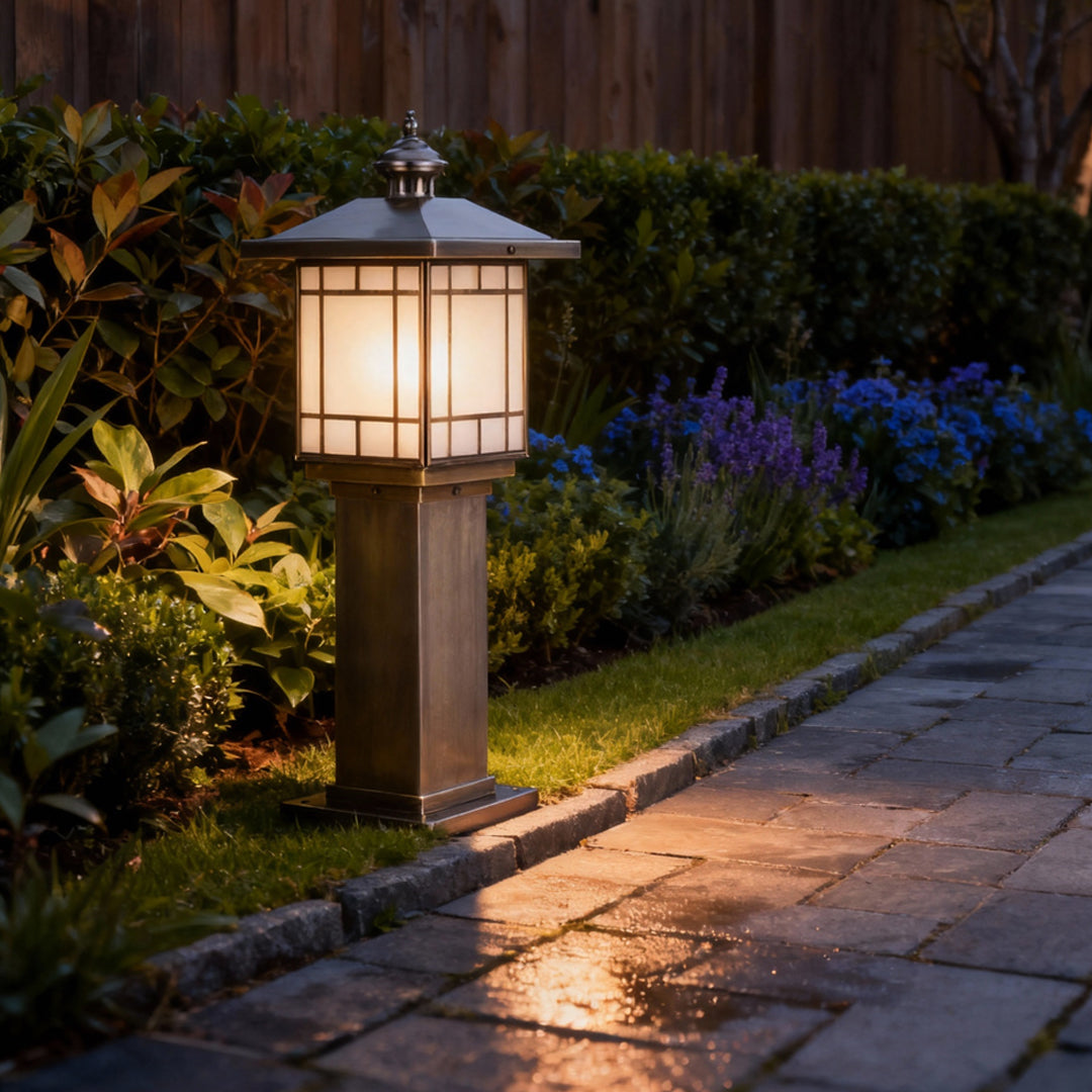 Copper Glass Bollard Landscape Light — E27, IP55 Weatherproof, 23.6" Tall