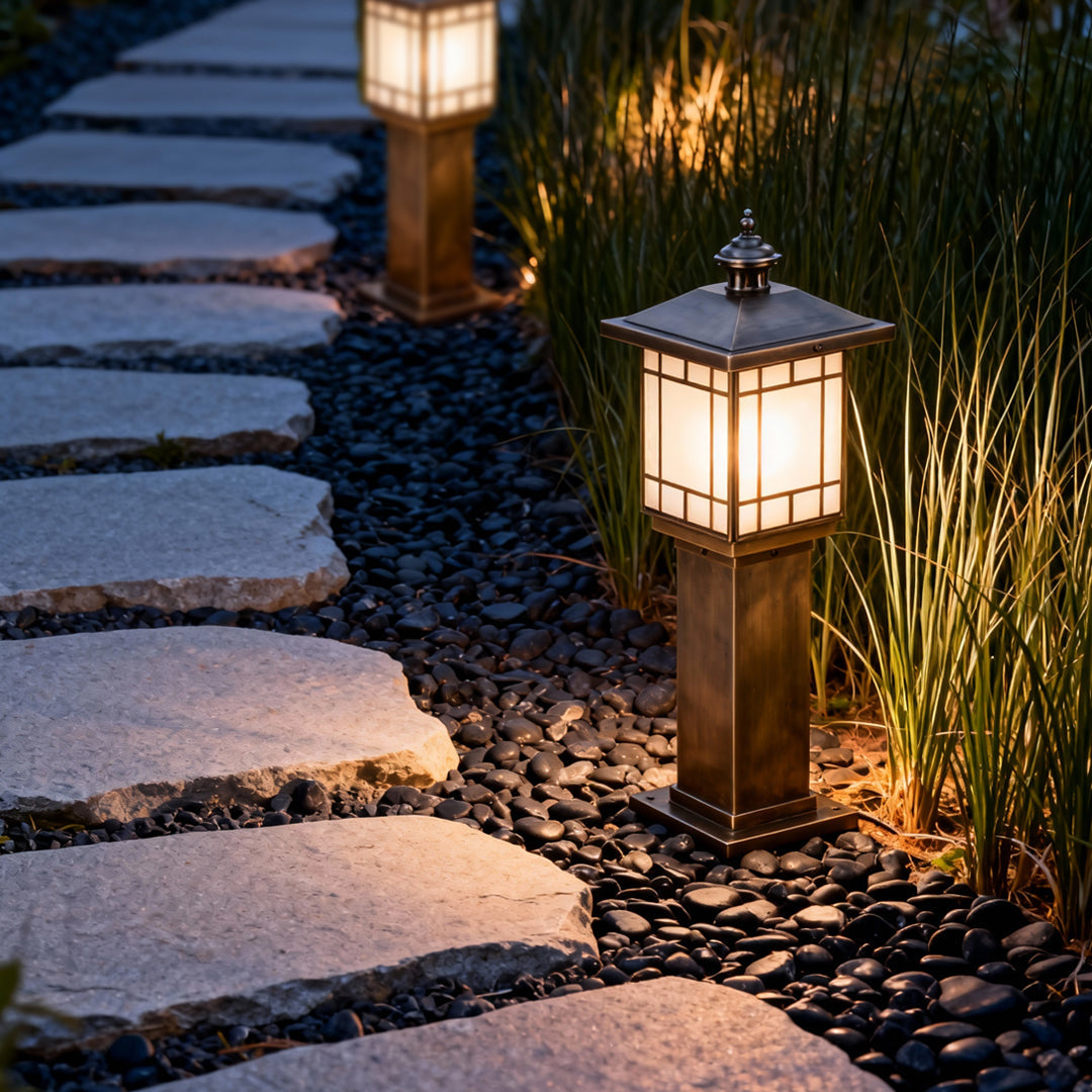 Copper Glass Bollard Landscape Light — E27, IP55 Weatherproof, 23.6" Tall