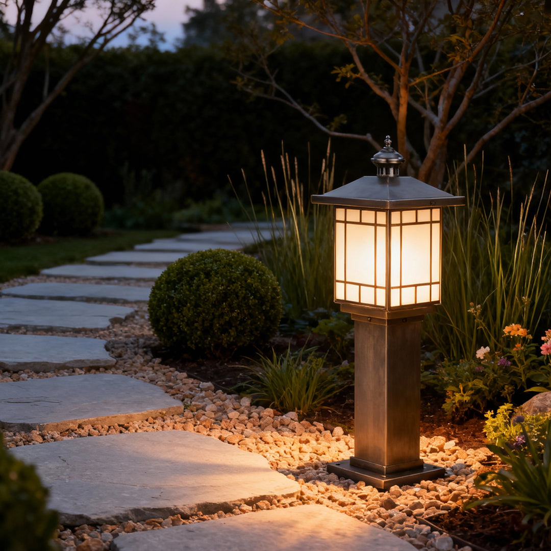 Copper Glass Bollard Landscape Light — E27, IP55 Weatherproof, 23.6" Tall