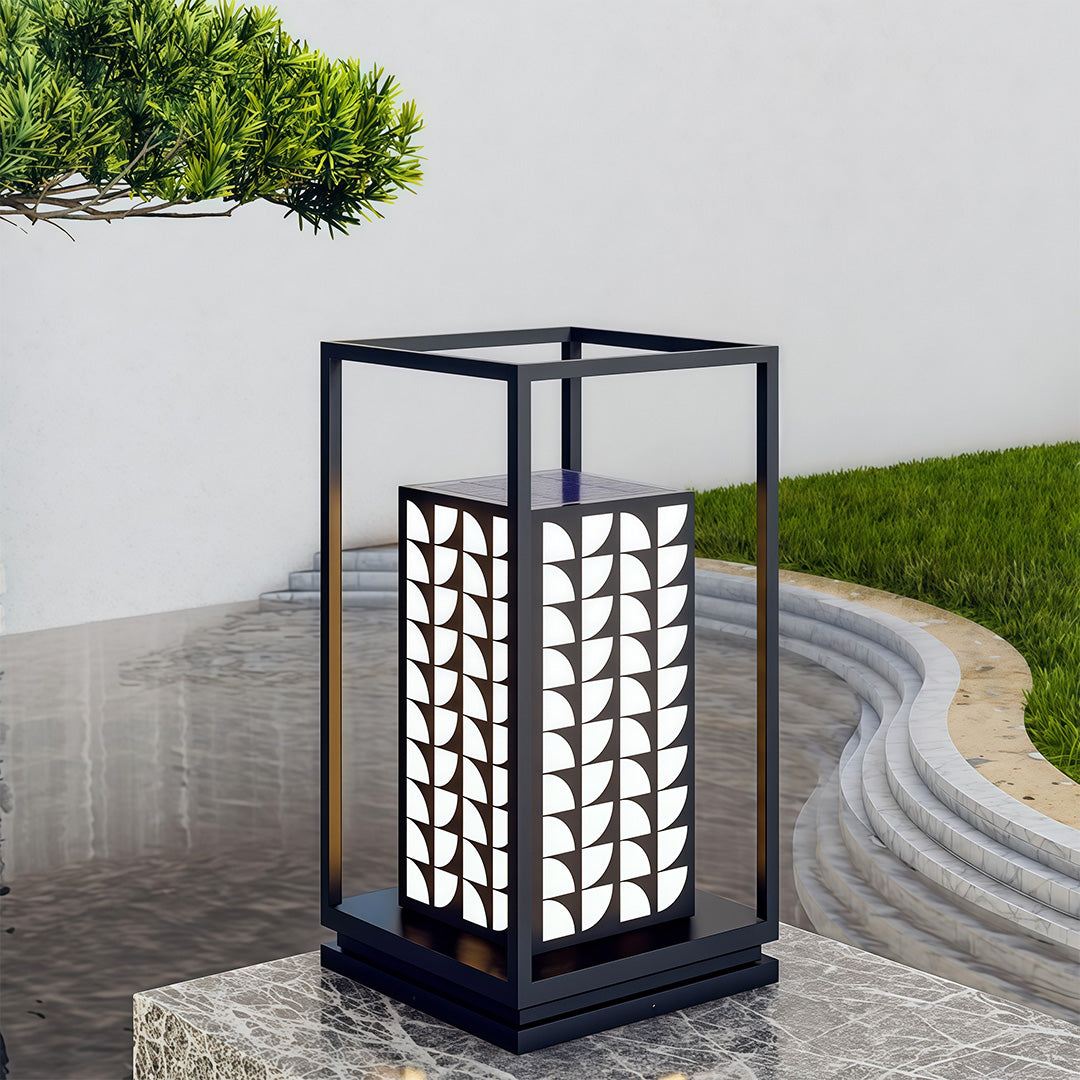 Modern LED Bollard Path Light — Black Stainless Steel, Acrylic Shade, Solar / Hardwired, IP65, 10000mAh