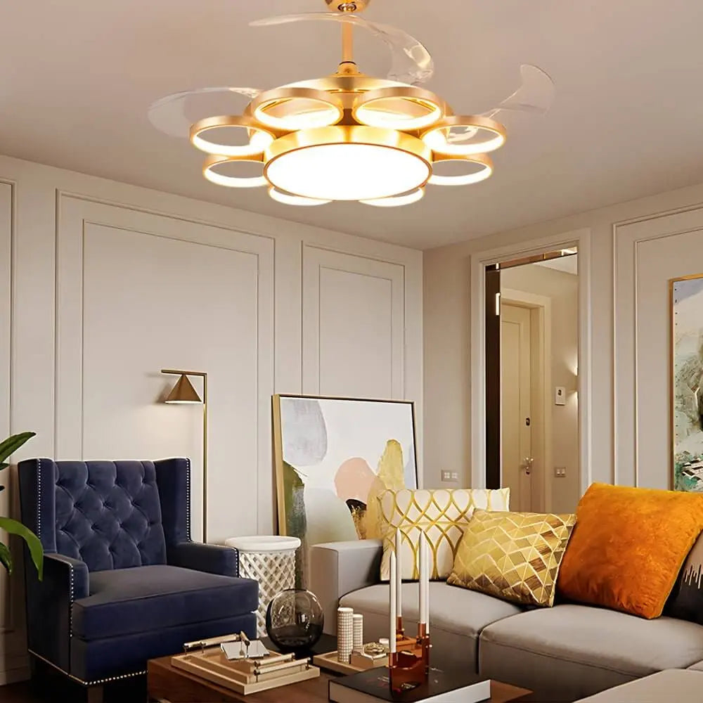 LED Chandelier with Invisible Silent Ceiling Fan and Ring Remote Control Luxe