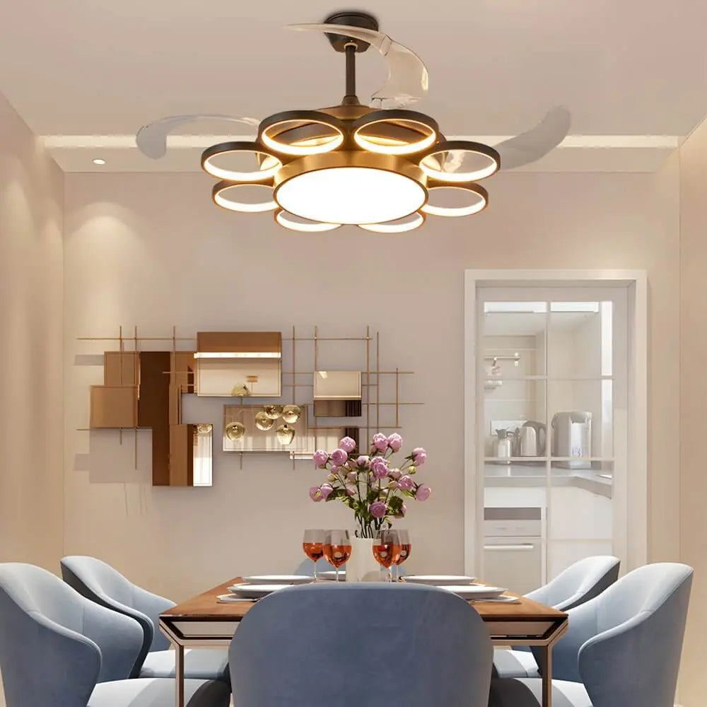 LED Chandelier with Invisible Silent Ceiling Fan and Ring Remote Control Luxe