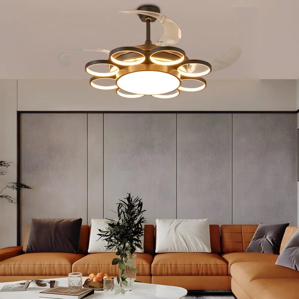 LED Chandelier with Invisible Silent Ceiling Fan and Ring Remote Control Luxe