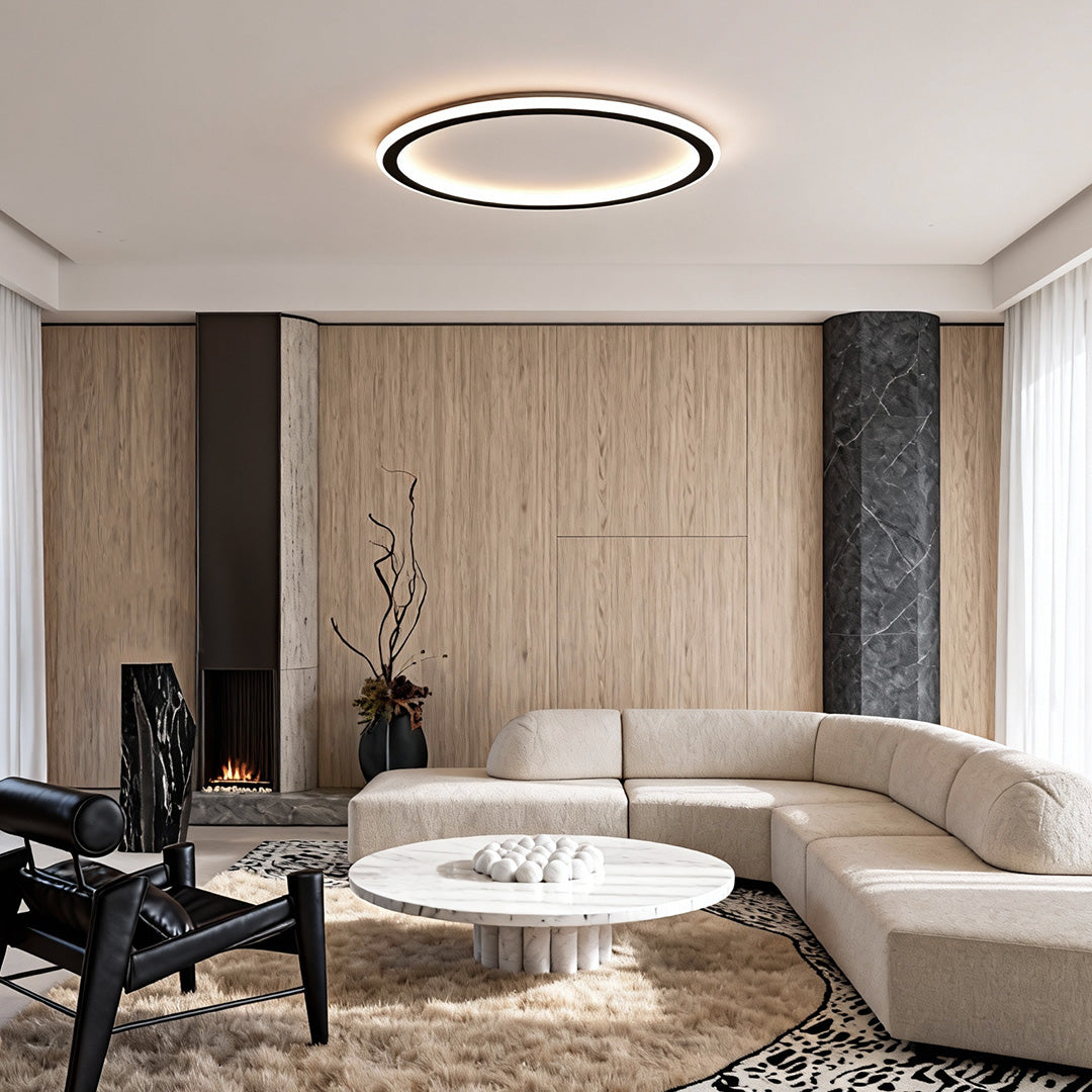 Circular LED Flush-Mount Ceiling Light — Metal and Acrylic, Three-Color Dimming, 15.75" Diameter