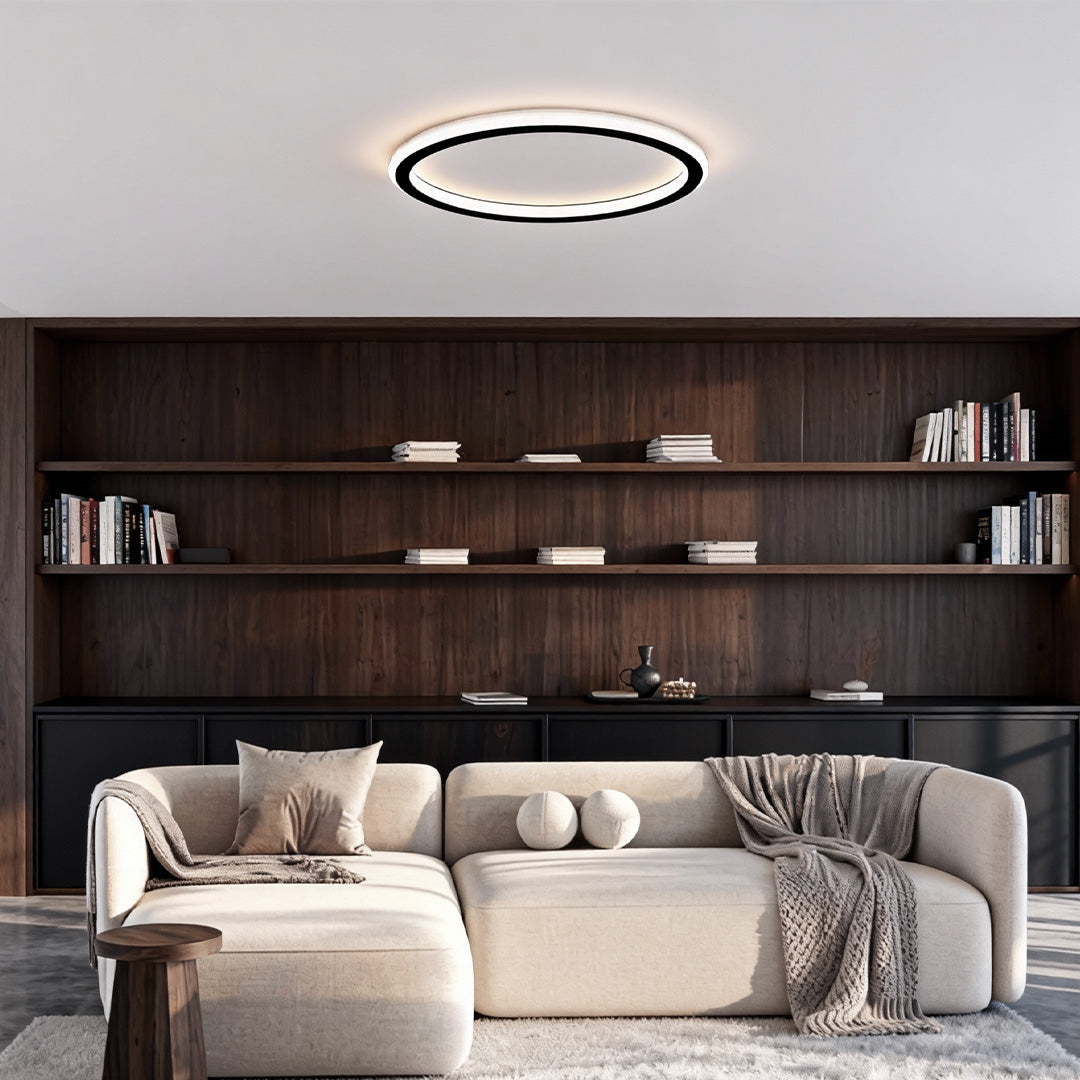 Circular LED Flush-Mount Ceiling Light — Metal and Acrylic, Three-Color Dimming, 15.75" Diameter