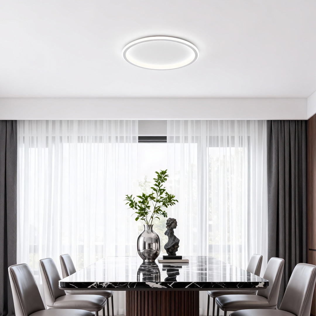 Circular LED Flush-Mount Ceiling Light — Metal and Acrylic, Three-Color Dimming, 15.75" Diameter