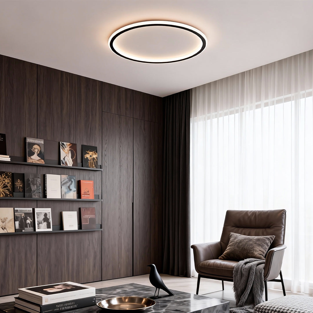 Circular LED Flush-Mount Ceiling Light — Metal and Acrylic, Three-Color Dimming, 15.75" Diameter