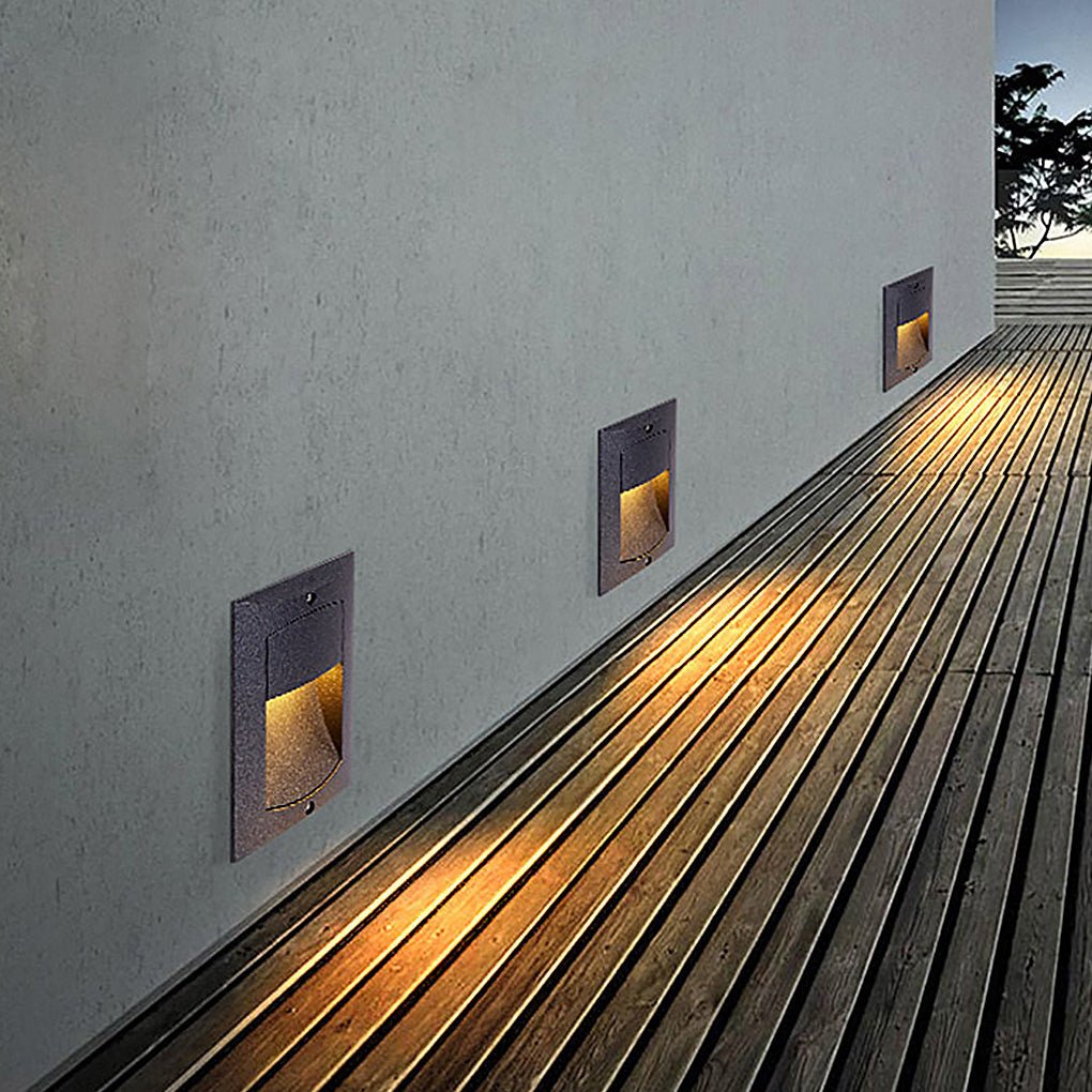 Modern Black Rectangle Recessed Step Sconce — Aluminum & Glass, LED 4W, IP65 Weatherproof