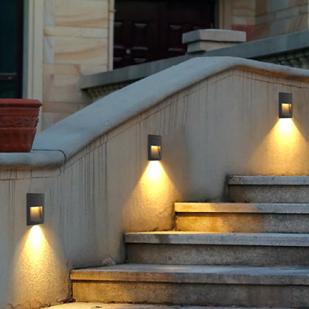 Modern Black Rectangle Recessed Step Sconce — Aluminum & Glass, LED 4W, IP65 Weatherproof