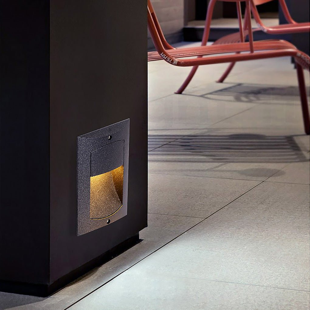 Modern Black Rectangle Recessed Step Sconce — Aluminum & Glass, LED 4W, IP65 Weatherproof