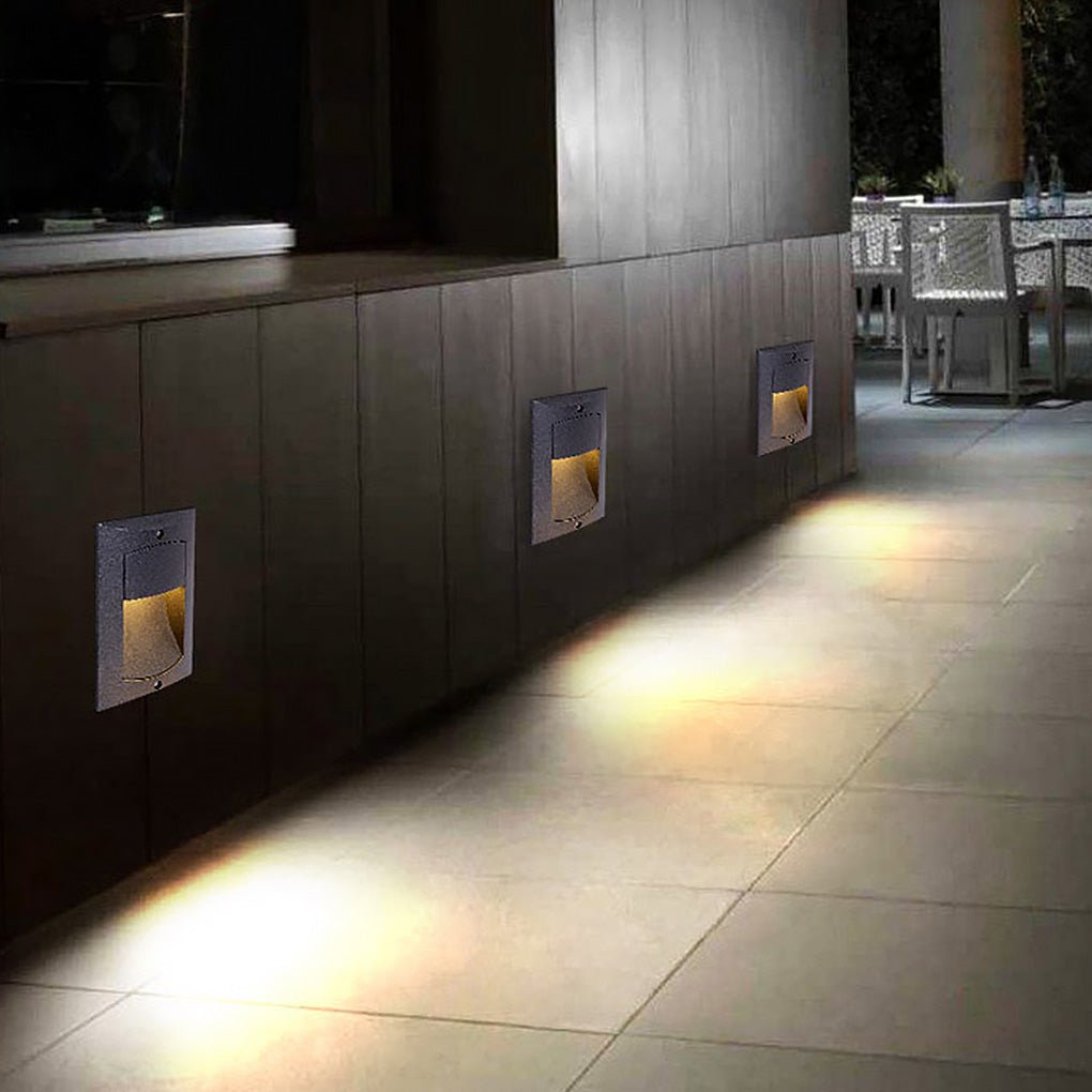 Modern Black Rectangle Recessed Step Sconce — Aluminum & Glass, LED 4W, IP65 Weatherproof