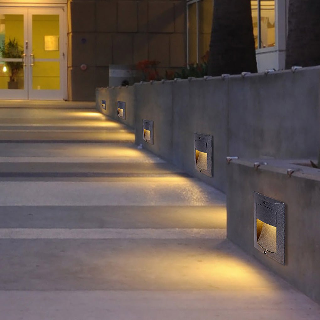 Modern Black Rectangle Recessed Step Sconce — Aluminum & Glass, LED 4W, IP65 Weatherproof