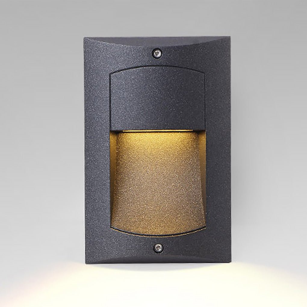 Modern Black Rectangle Recessed Step Sconce — Aluminum & Glass, LED 4W, IP65 Weatherproof