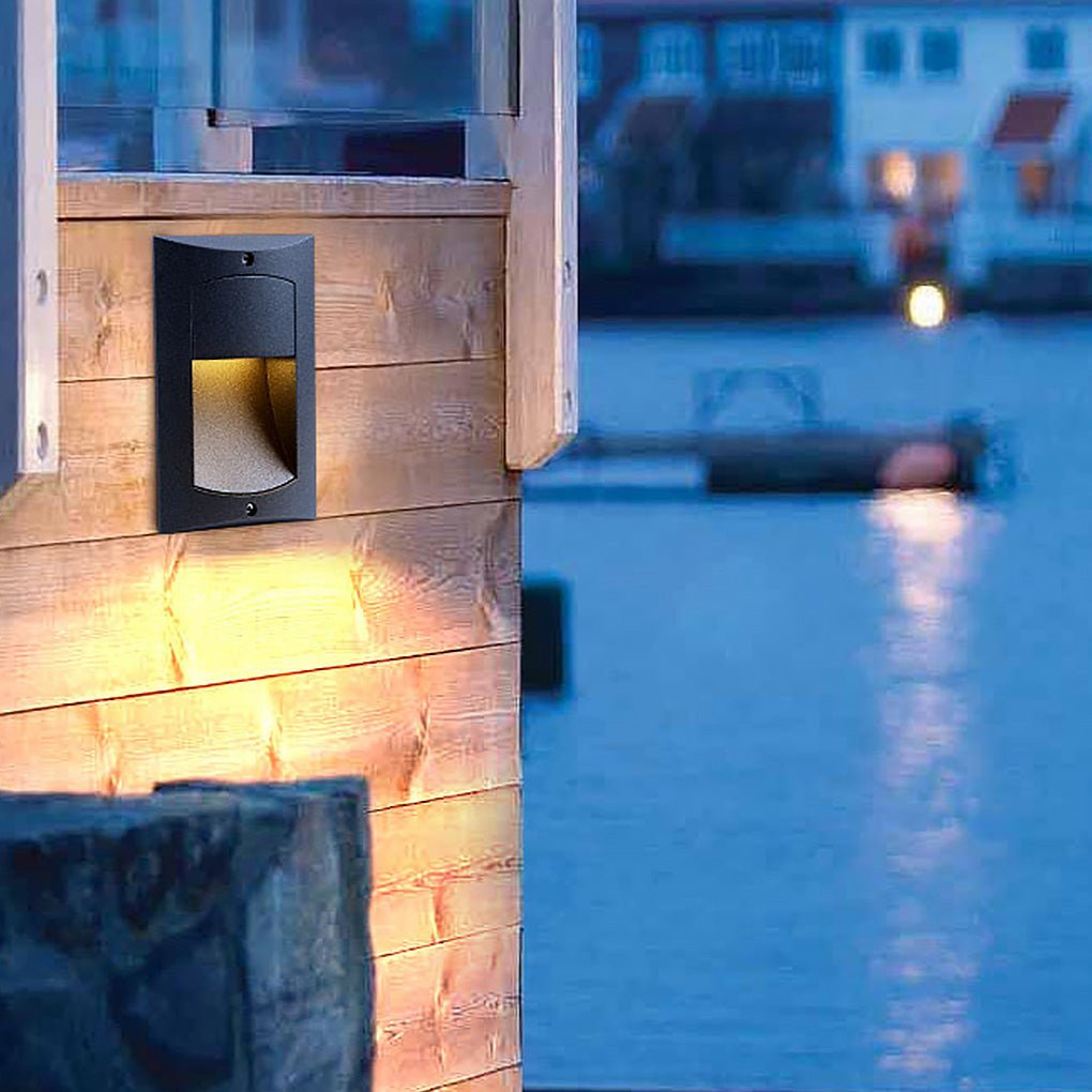 Modern Black Rectangle Recessed Step Sconce — Aluminum & Glass, LED 4W, IP65 Weatherproof